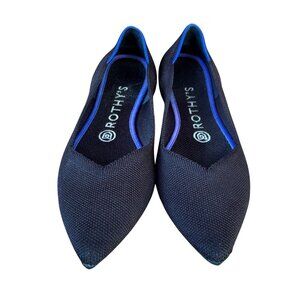 Rothys Womens Pointed Toe Flats Black W7 EU 37.5 Washable Knit Sustainable Shoes